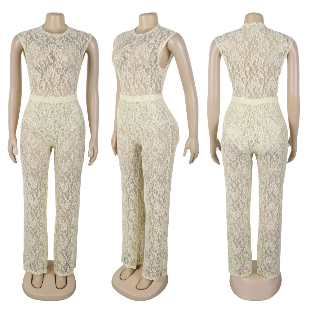 Elasticity slim tops perspective long pants 2pcs set