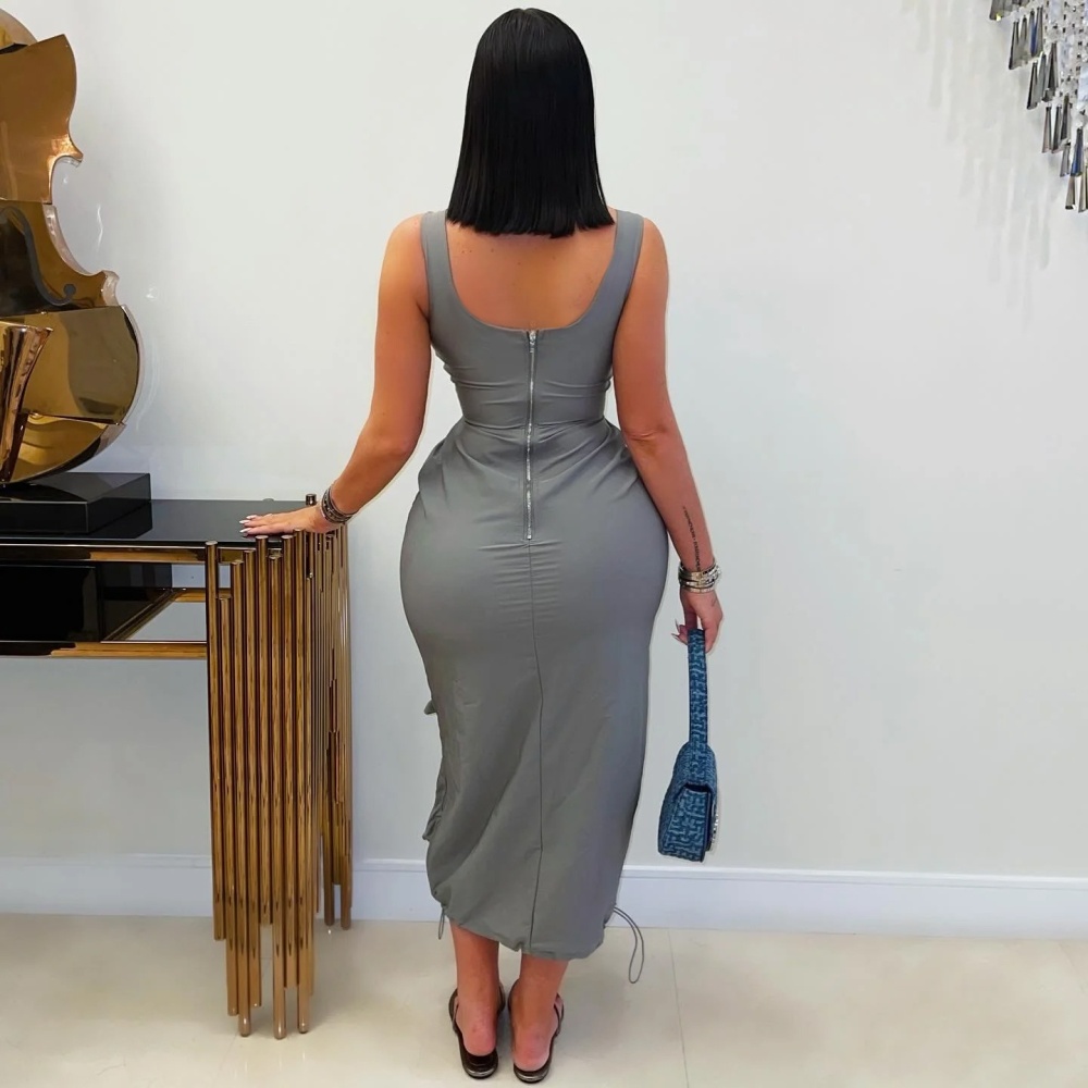 Elegant Casual work clothing large pockets dress