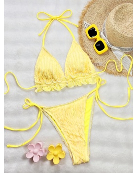 Bikini frenum low collar lotus leaf edges separates swimsuit