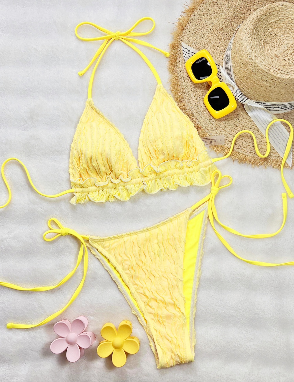 Bikini frenum low collar lotus leaf edges separates swimsuit