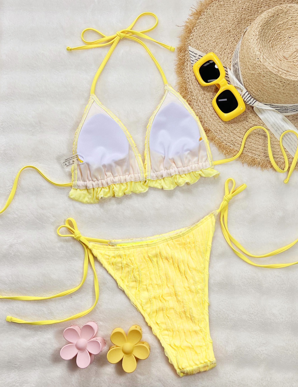 Bikini frenum low collar lotus leaf edges separates swimsuit