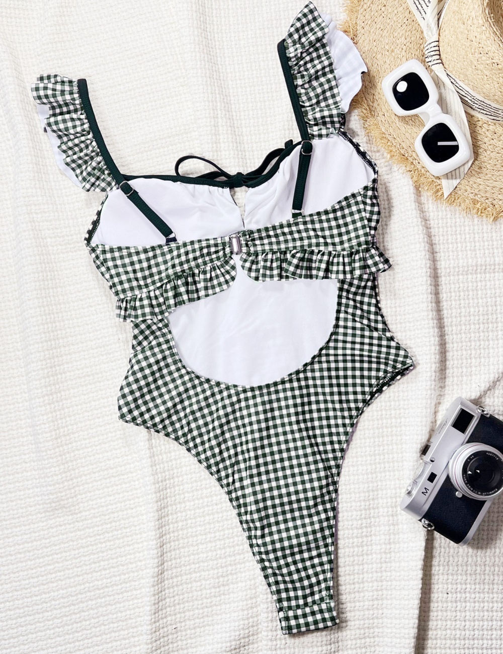 Conjoined backless slim enticement retro bandage swimwear