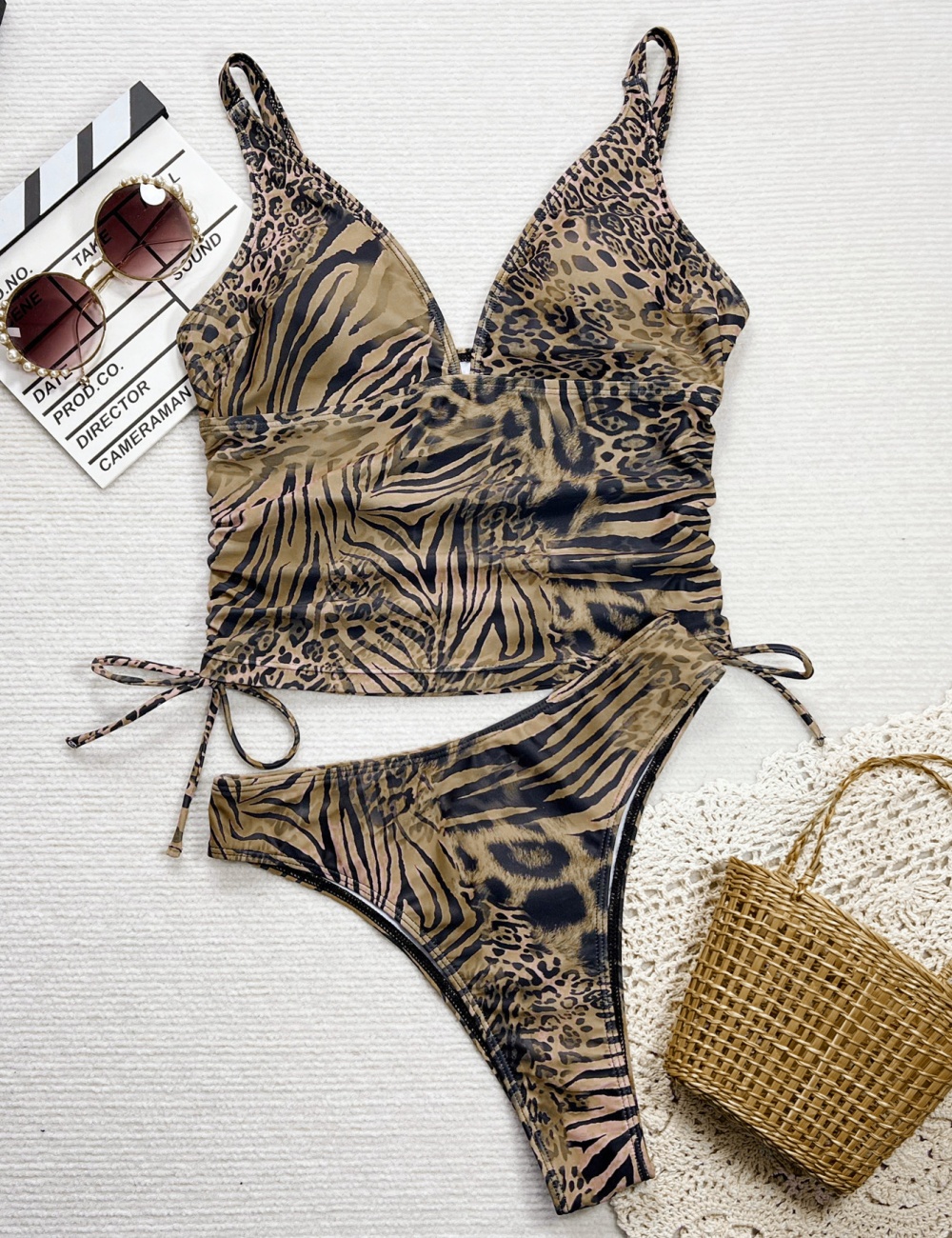European style leopard conjoined bikini swimwear