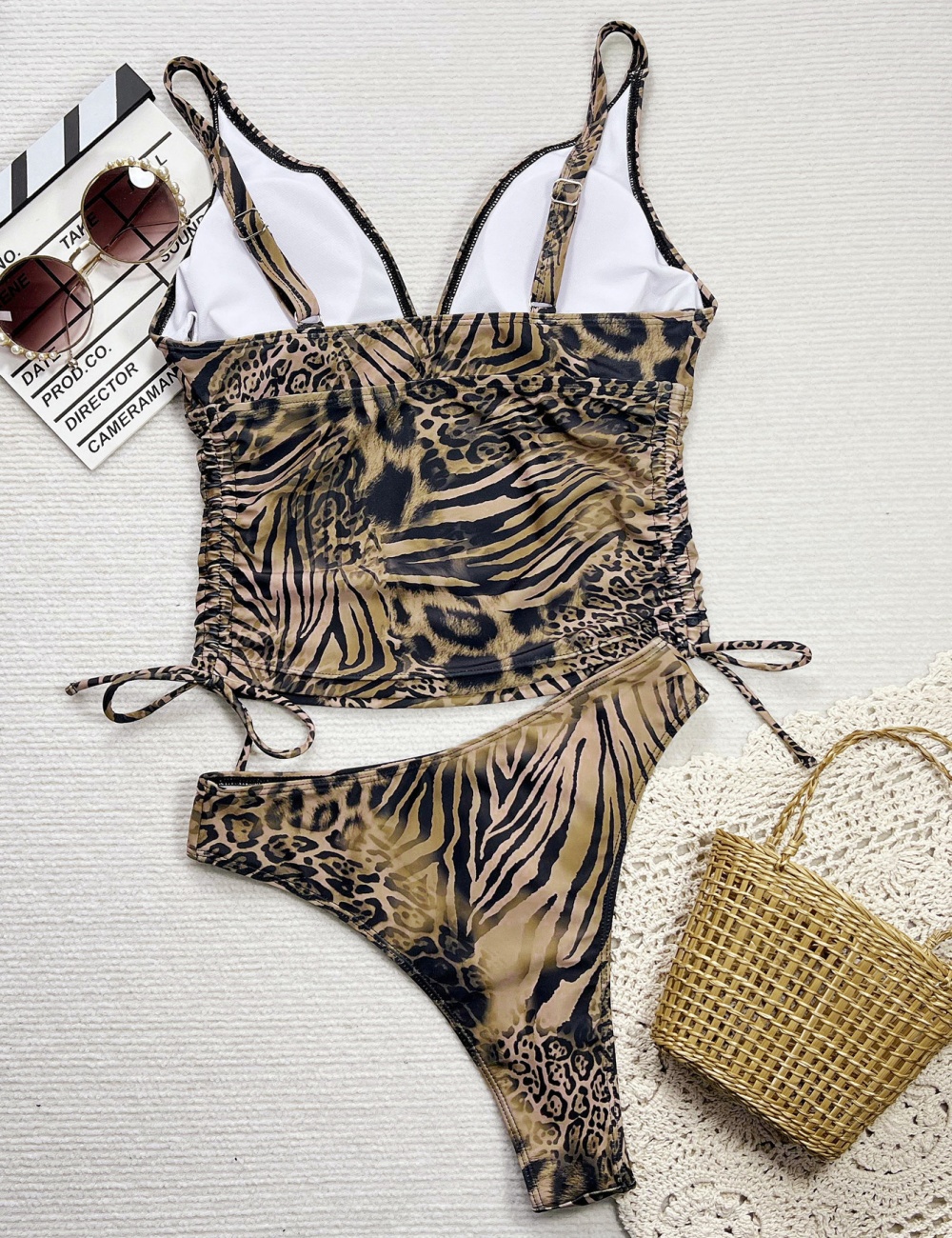 European style leopard conjoined bikini swimwear