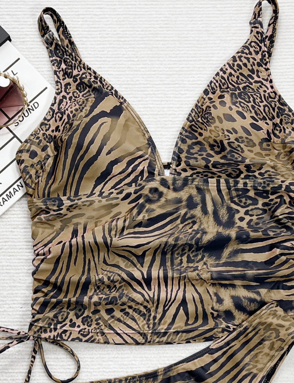 European style leopard conjoined bikini swimwear