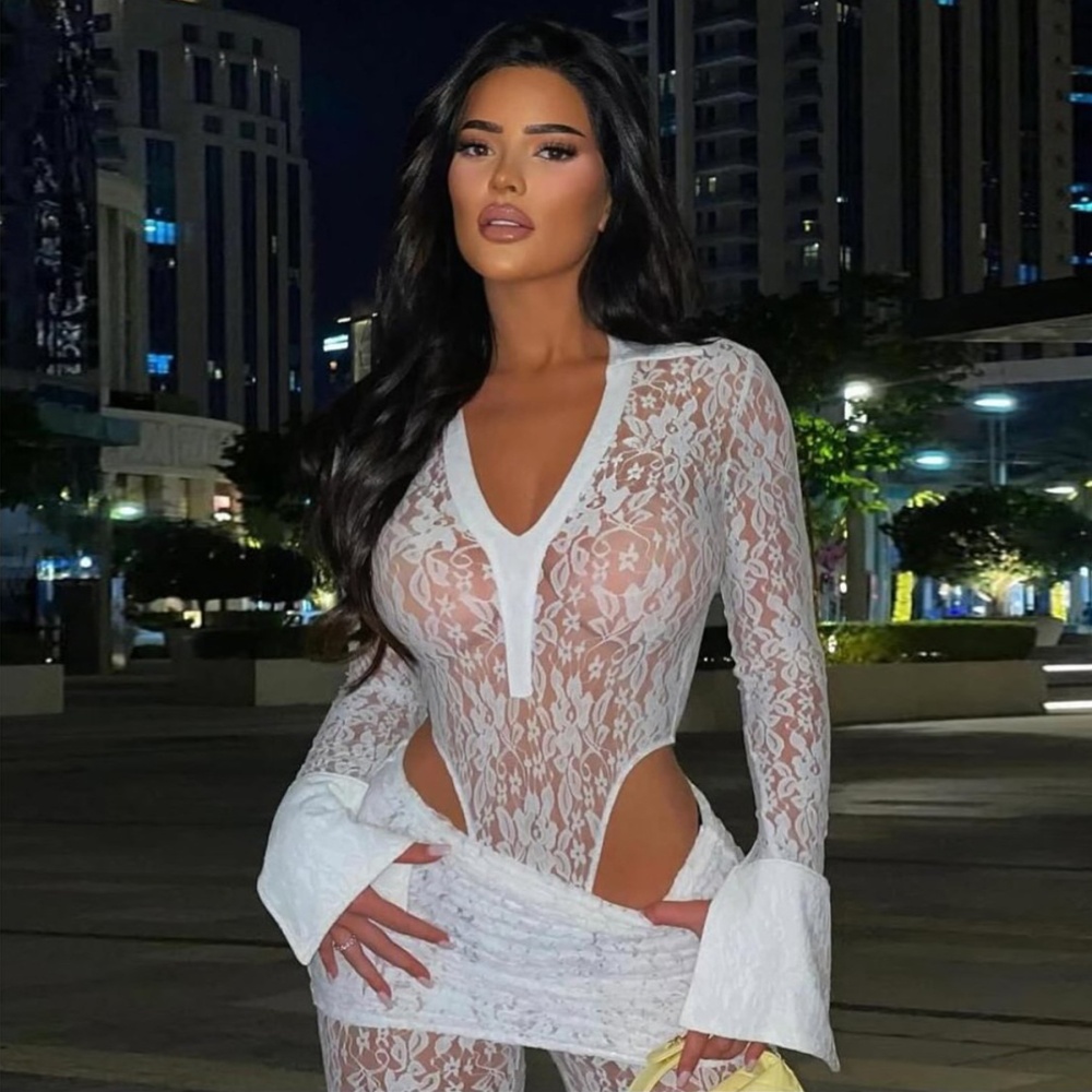 Sexy perspective lace leotard 2pcs set for women