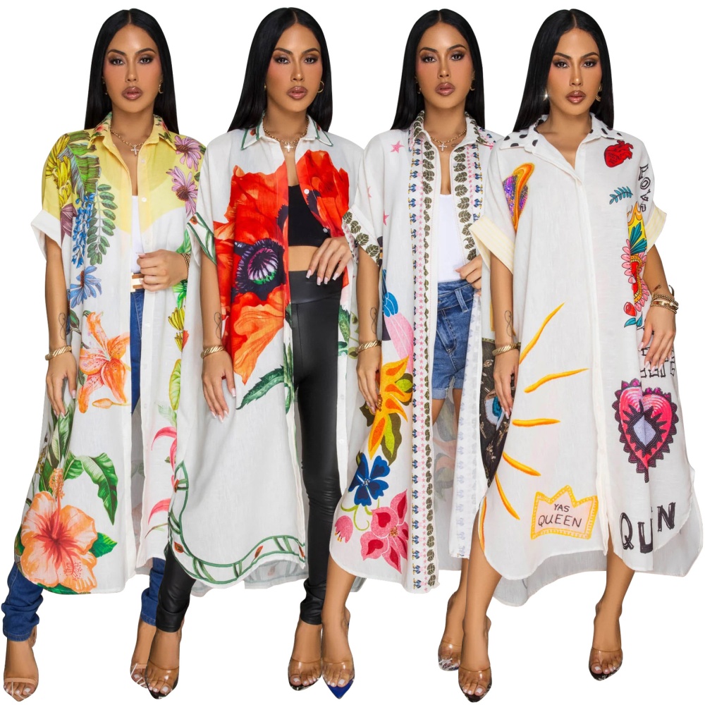 Printing European style dress long fashion cardigan
