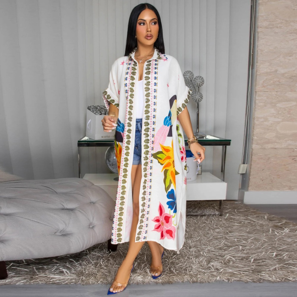 Printing European style dress long fashion cardigan