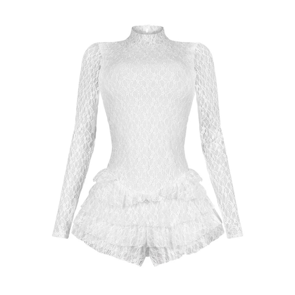Long sleeve lace jumpsuit wood ear shorts for women