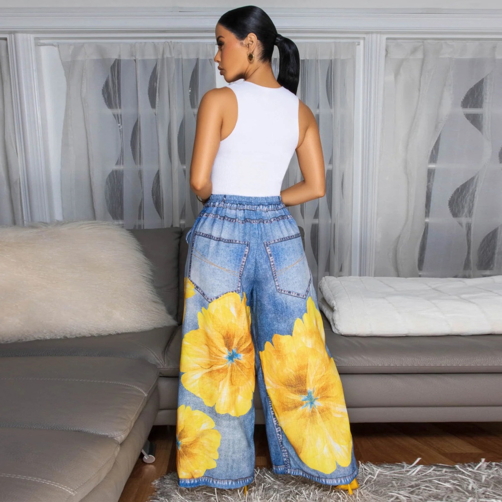 European style Casual printing wide leg pants