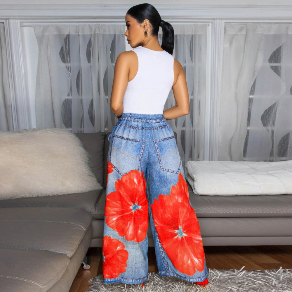European style Casual printing wide leg pants