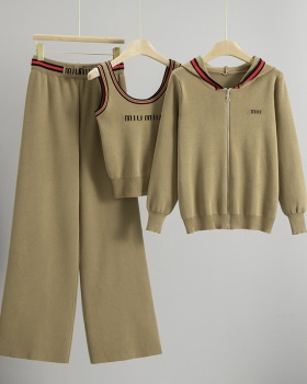 Knitted vest fashion wide leg pants 3pcs set