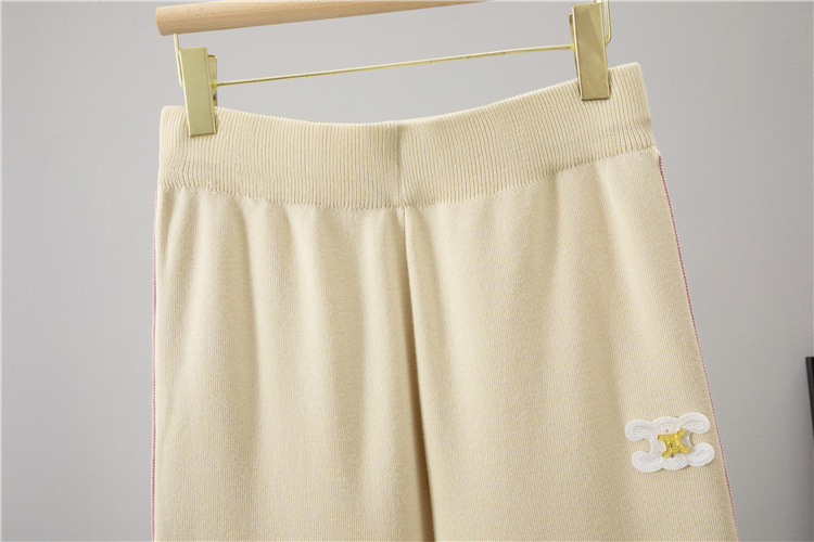 Zip sweater autumn and winter wide leg pants 2pcs set for women