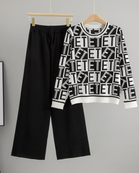 Autumn and winter letters sweater 2pcs set for women