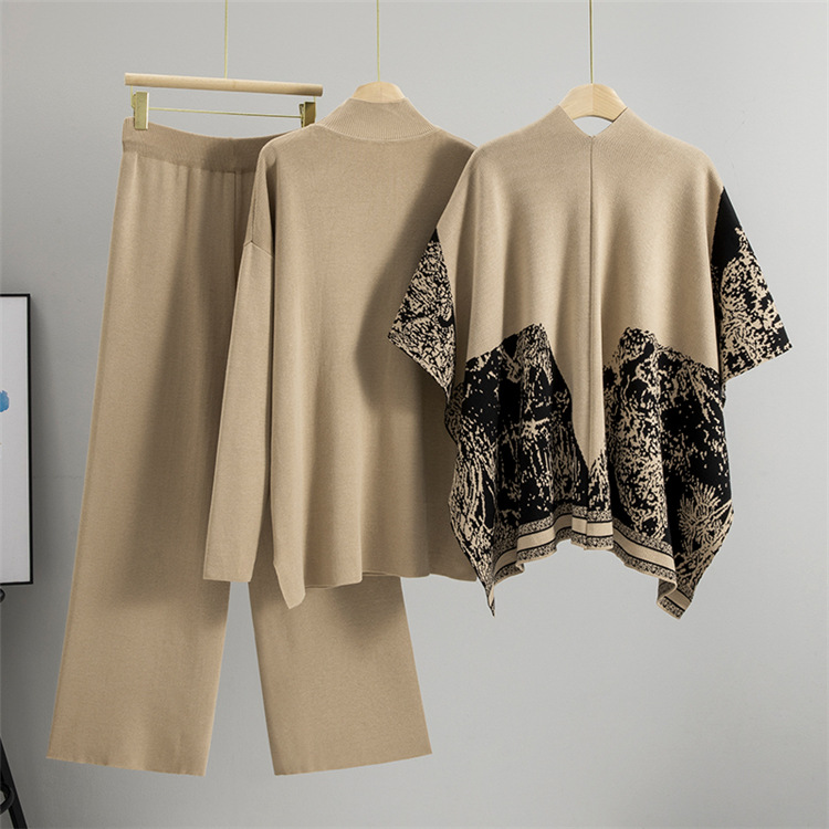 Fashion shawl Casual sweater 3pcs set for women