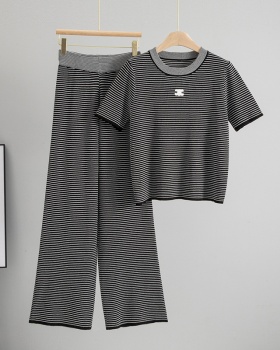 Slim tops knitted wide leg pants 2pcs set for women