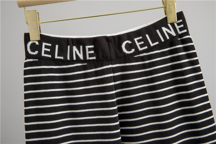 Loose tops stripe wide leg pants 2pcs set for women