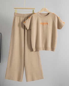 Casual European style tops knitted long pants 2pcs set