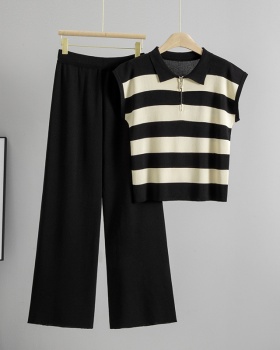 European style shirt wide leg long pants a set for women