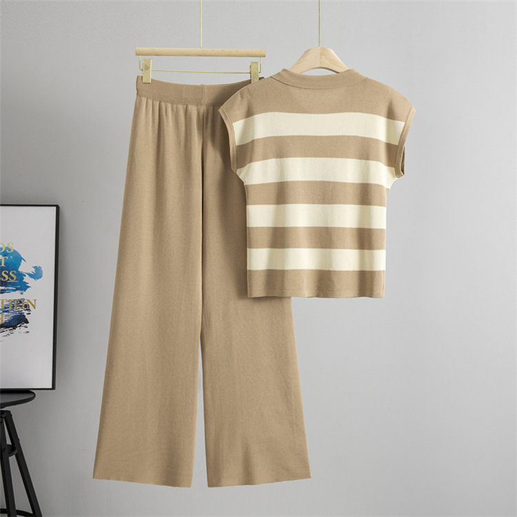 European style shirt wide leg long pants a set for women
