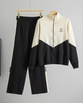 Zip wide leg pants Casual sweater 2pcs set for women