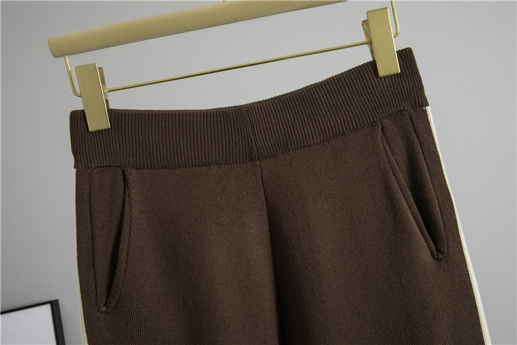 Zip wide leg pants Casual sweater 2pcs set for women