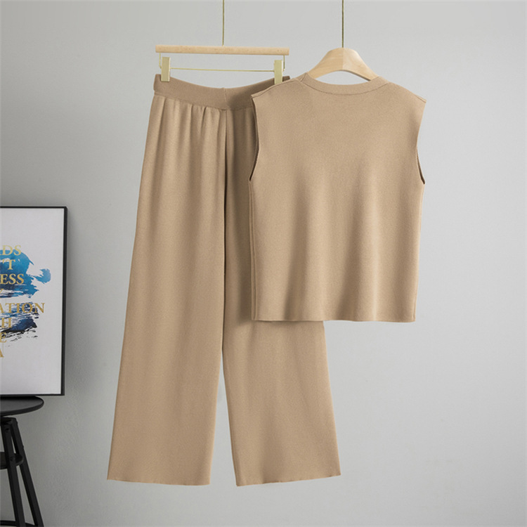 Loose cardigan summer wide leg pants 2pcs set for women