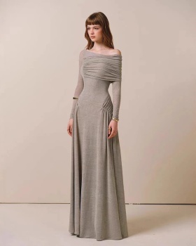 Spring strapless simple long dress fold elegant dress