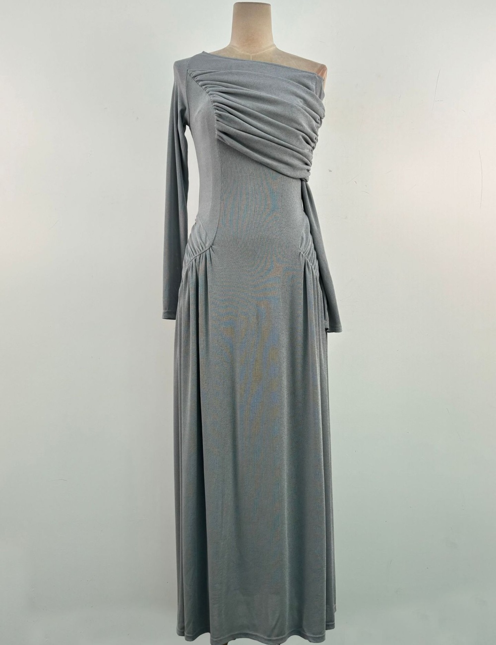 Spring strapless simple long dress fold elegant dress