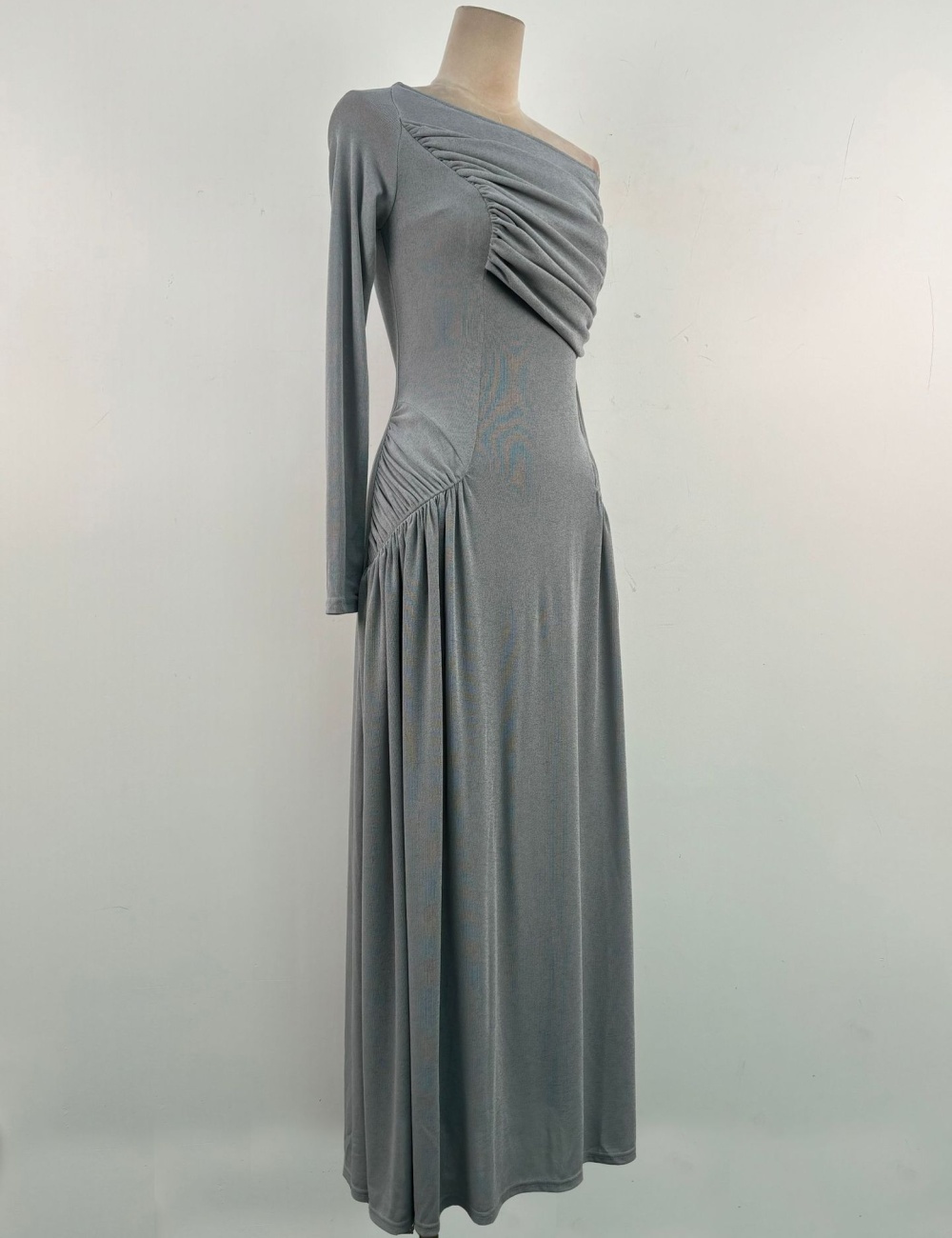 Spring strapless simple long dress fold elegant dress