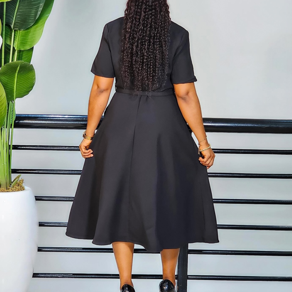 Stereoscopic pinched waist V-neck A-line dress for women