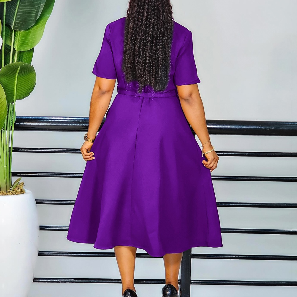 Stereoscopic pinched waist V-neck A-line dress for women