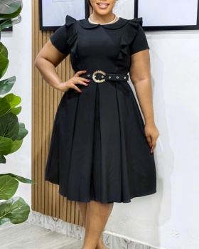 Pure European style lotus leaf edges doll collar dress for women