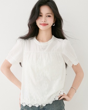 Short sleeve splice France style shirt white lace tops