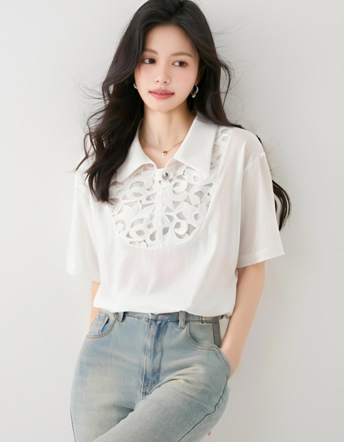 Hollow summer unique tops short sleeve loose shirt