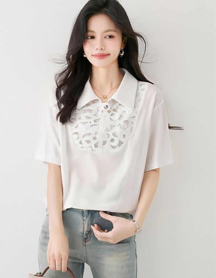 Hollow summer unique tops short sleeve loose shirt