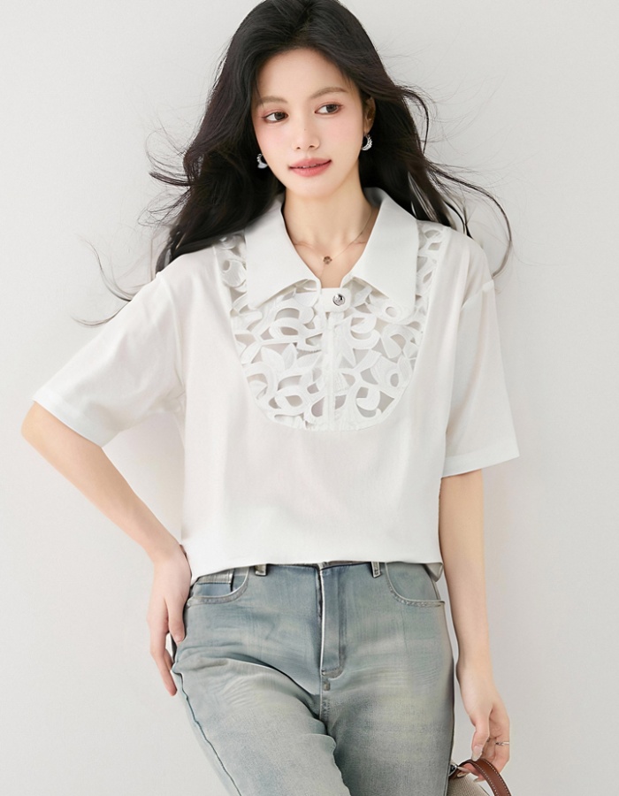 Hollow summer unique tops short sleeve loose shirt