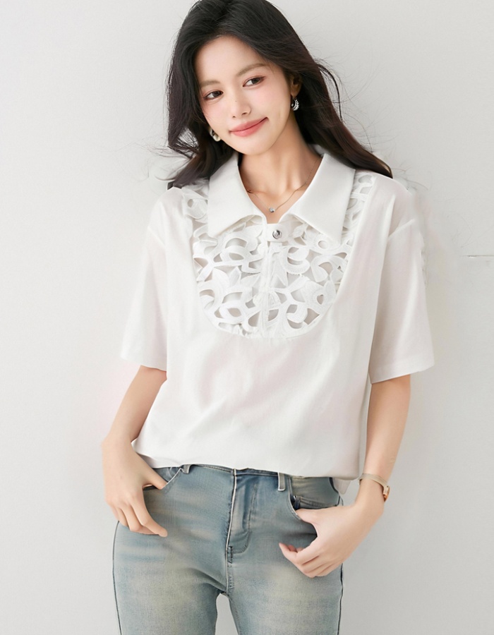 Hollow summer unique tops short sleeve loose shirt