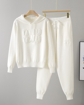 Letters tops knitted long pants 2pcs set for women
