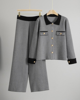Fashion coat wide leg pants 2pcs set for women