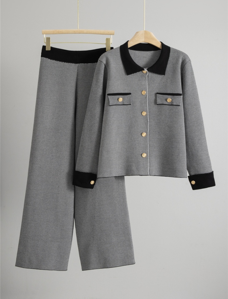 Fashion coat wide leg pants 2pcs set for women