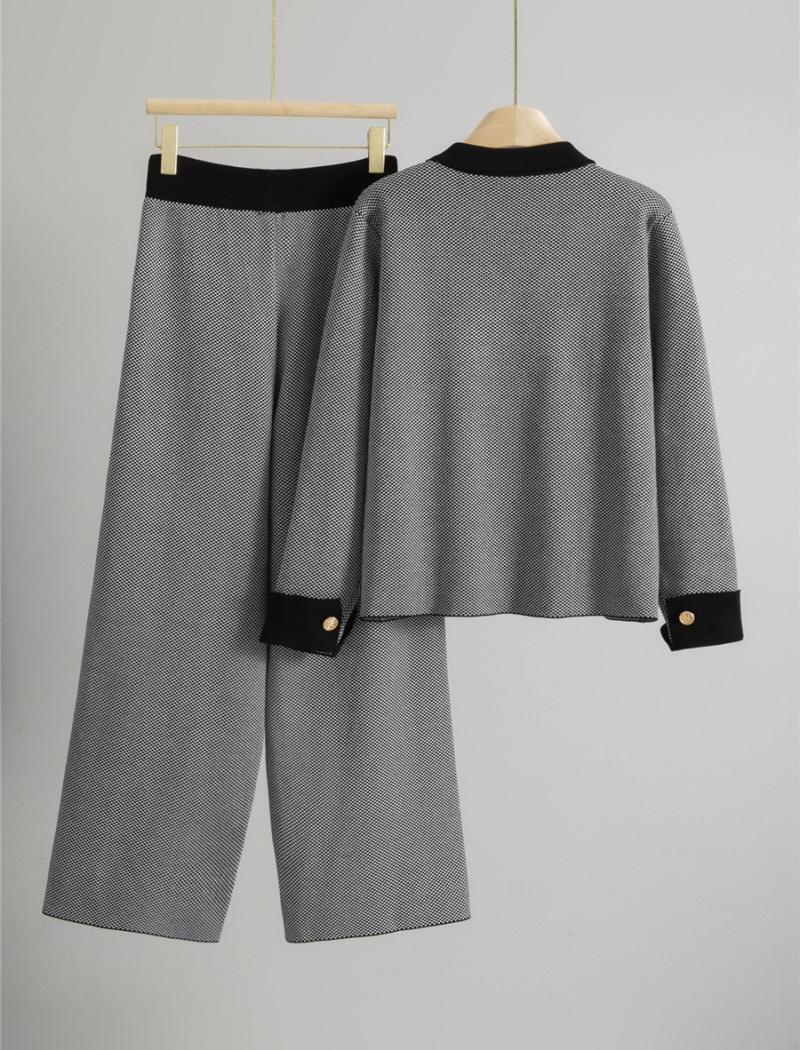 Fashion coat wide leg pants 2pcs set for women