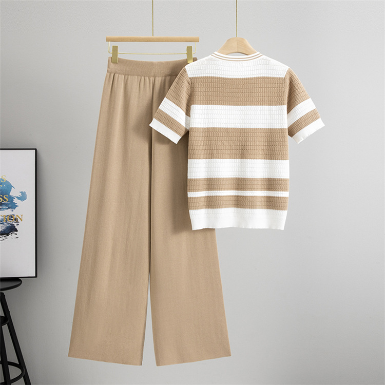 High waist wide leg tops Casual long pants 2pcs set
