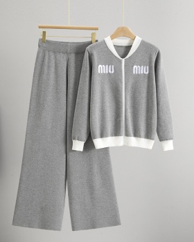 European style cardigan long pants 2pcs set for women