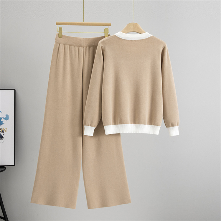 European style cardigan long pants 2pcs set for women