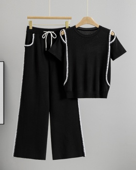 Strapless wide leg pants slim tops 2pcs set for women