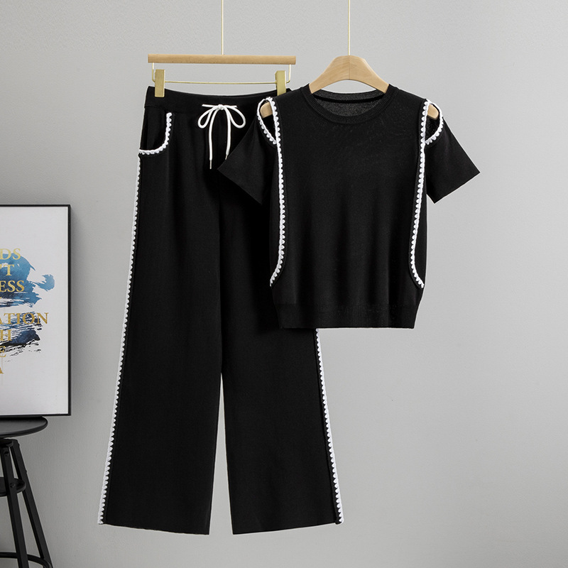 Strapless wide leg pants slim tops 2pcs set for women