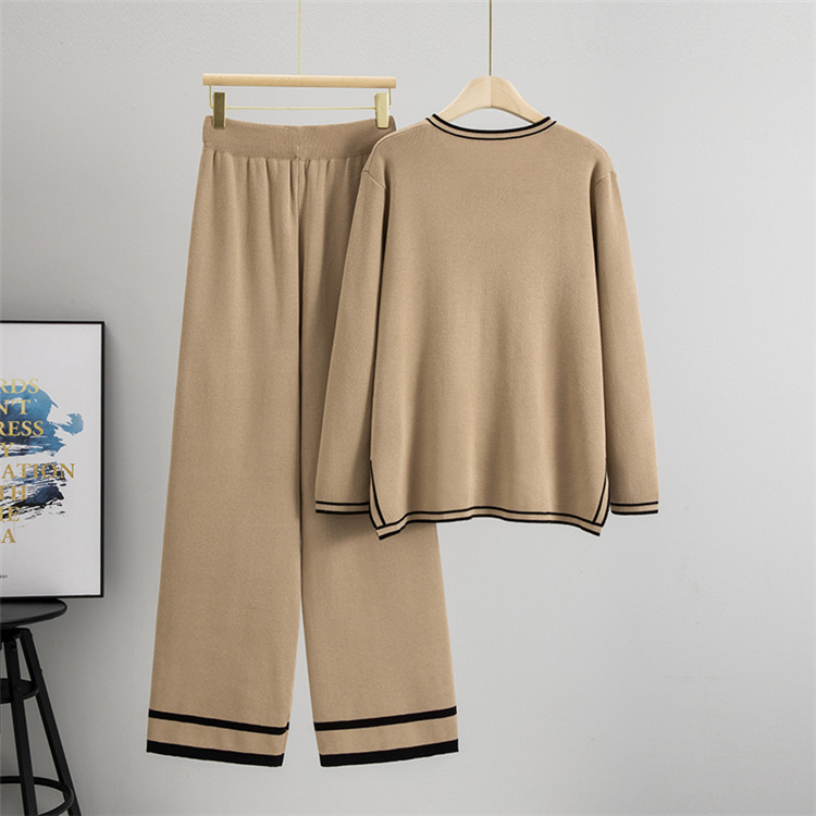 Lazy sweater autumn wide leg pants 2pcs set for women