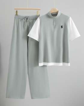 Summer stripe high waist wide leg pants 2pcs set for women