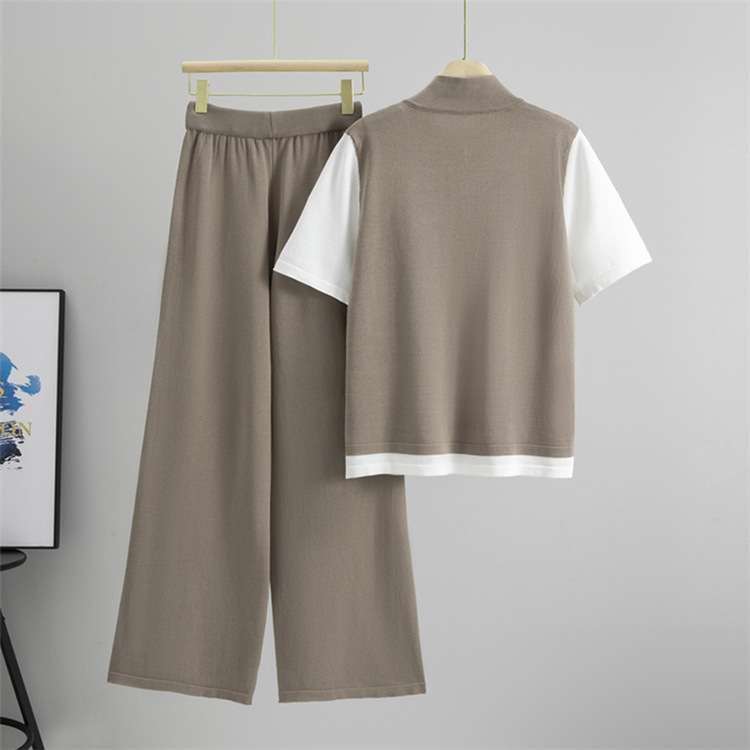 Summer stripe high waist wide leg pants 2pcs set for women